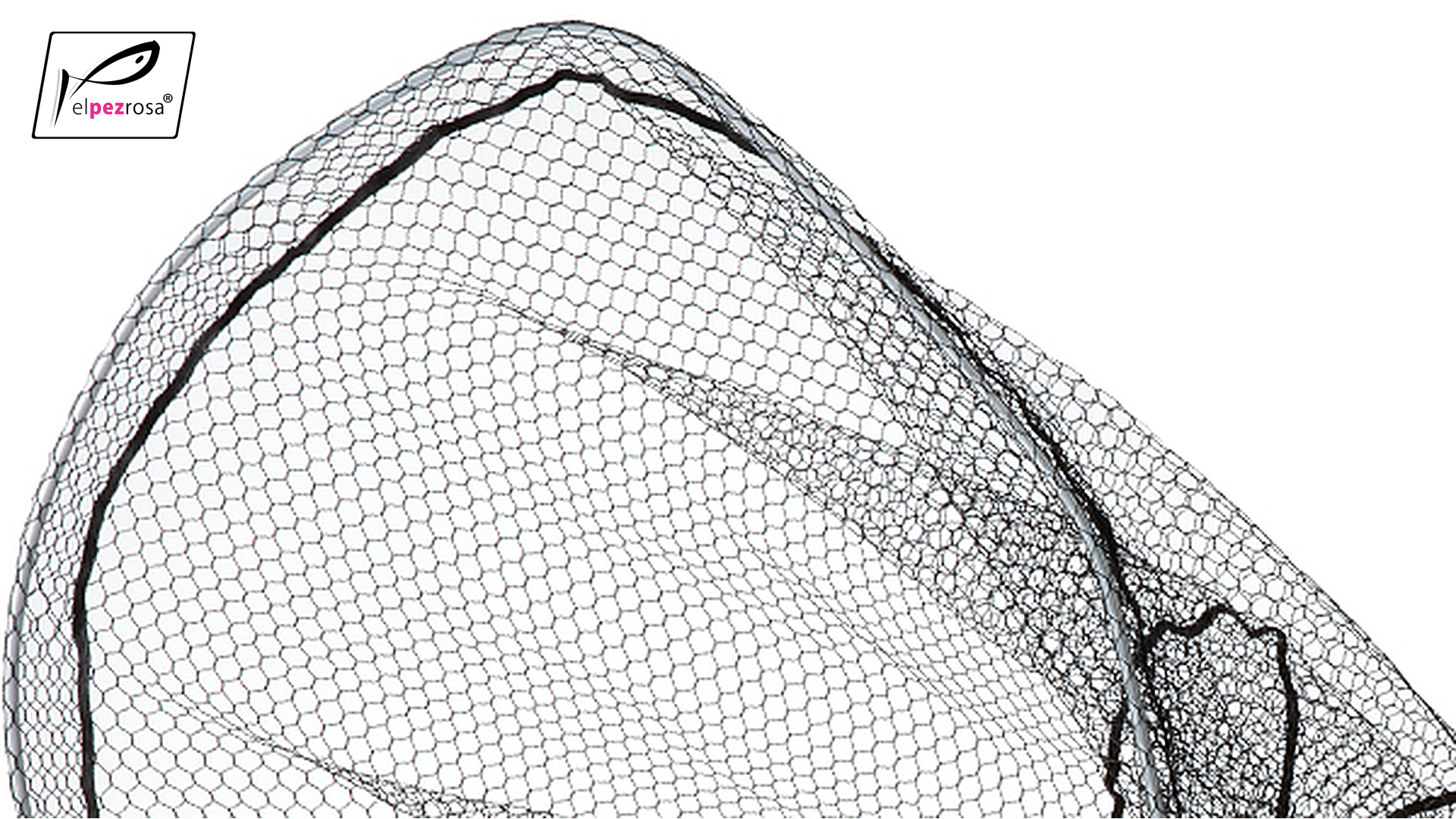 Detalle de la Prox Dodeka Landing Net talla 35: aro plateado y malla negra de red recubierta de goma